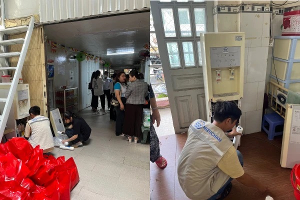 Mizuchan thay lõi lọc hàng năm cho chùa Lâm Quang